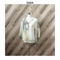 ZARAザラ マルチカラー チュール ブラウス マーブル柄 シアー パフスリーブ