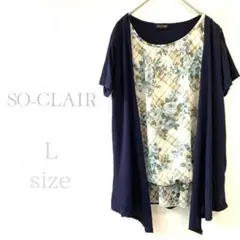 レディース　半袖カットソー　トップス　重ね着風　婦人　花柄　チェック　体型カバー