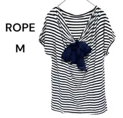 【ロペROPE】マリンボーダー　半袖カットソー　胸元リボン　紺白　Mのサムネイル
