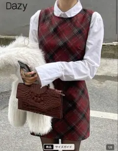 Dazy 赤 黒 チェック柄 ノースリーブミニワンピース