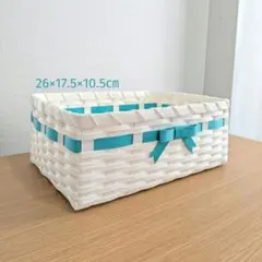 【No.48】バスケット　かご　小物入れ　クラフトバンド　浅葱