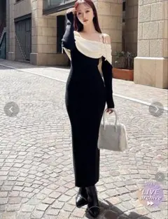 リゼクシー resexxy 【骨格ストレート向け】バイカラーニットワンピース