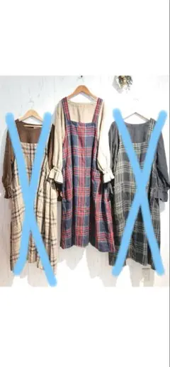 ⭐︎新品⭐︎mou_cotton リネン チェック エプロン ワンピース レッド