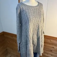 3can4onケーブル編み ニット チュニックグレーMサイズ単品S4037