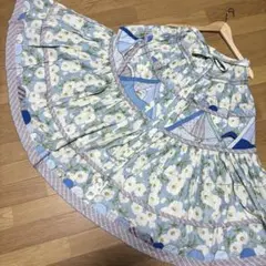 【美品】pink house　パッチワーク　布いっぱい　スカート　前開き　水色のサムネイル