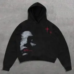 顔プリント クロップドパーカー ブラック