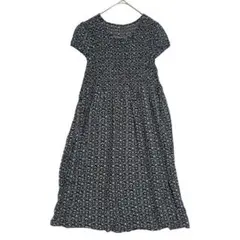 RAPASTEL シャーリング 花柄ロングワンピース　ネイビー　M〜L