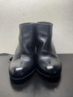 ブラックレザーウェッジヒールアンクルブーツ