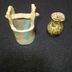 陶器製 ミニチュアサイズ 壺と花瓶セット 花立て 花瓶 レトロ