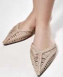 ZARA（ザラ）編み込みメッシュフラットミュールベージュ 未使用37