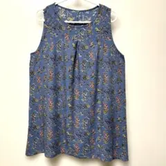 青色花柄ノースリーブチュニック