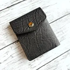 【エレファント型押レザー】シンプルコンパクトウォレット　ブラック　ミニ財布