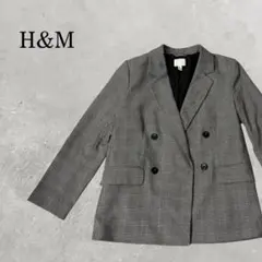 【H&M】チェック柄ダブルジャケットグレンチェックブラック×グレー Mサイズ相当