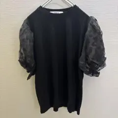 ブラック ドット柄シースルー袖 Tシャツ　DHOLICのサムネイル