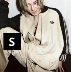 藤井風着用 adidas ルーズメッシュ トラックトップ 黒 ベージュ S