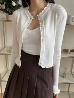 DAZY レタスカット あったかニットカーディガン ボタン前立て カーディガン