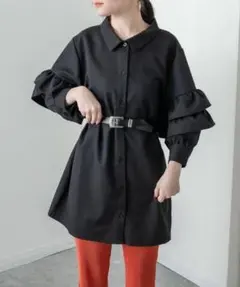 RASVOA ラスボア 袖フリルボリュームワンピース