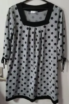 7分袖 チュニック（水玉・グレー）