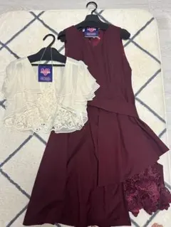 バーガンディ ドレス・カーディガンセット