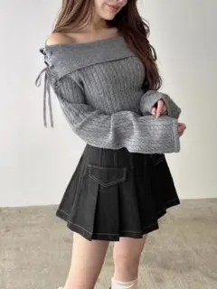 GRLレースアップオフショルダーニットトップス［gf91］