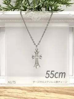 【パール クロスネックレス 55cm】ステンレス a04