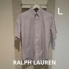 ラルフローレン BDシャツ 半袖 紫×白 ストライプ マルチポニー刺繍 L