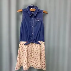 EDWIN デニムブルー 花柄ノースリーブワンピース. 150cmのサムネイル