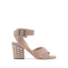 Sergio Rossi ベージュスエード×スタッズストラップサンダル 太ヒール