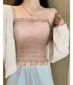 パッド付きシャーリングショート丈キャミソール