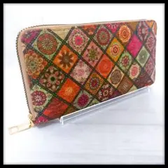 人気 長財布 ビンテージ ボヘミアン 花柄 コルク風 おしゃれ 新品 未使用