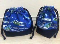 ハンドメイド　弁当袋　コップ袋　巾着袋　宇宙　ロケット　2点