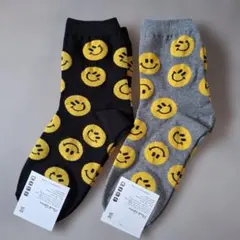 韓国　靴下　ソックス　レディース　ニコチャン 黒　グレー　２点