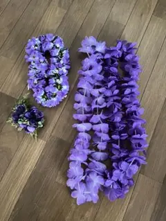 紫色のフラダンス用レイ 3点セット