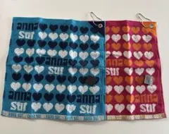 新品　希少　ANNA SUI フック付きタオルハンカチ　ピンク&ブルー2枚セット