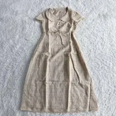シビラ　ワンピース　ウエストリボン　襟　刺繍 ボタン　ミモレ丈