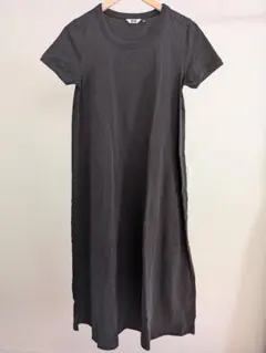 黒 半袖 ロングシャツワンピース
