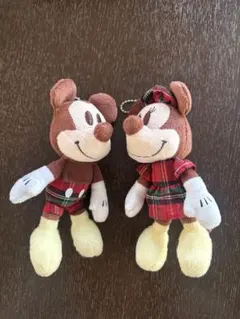 ミッキー・ミニー チェック柄ぬいぐるみ 2体セット