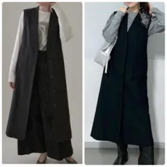 美品SALON adam et rope' 2WAYロングジレワンピースブラック