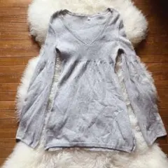 UNIQLO ユニクロ Vネック ニット ミニ ワンピース チュニック グレー