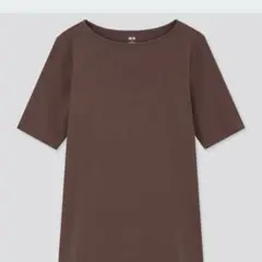 UNIQLO ストレッチコットンボートネックT 半袖 ブラウン