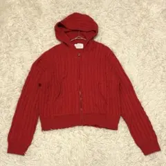 ZARA ザラ 美品 秋冬 ウール混 フード付きケーブルニット ジップアップ