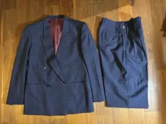ネイビー チェック柄 ダブルブレストスーツ　セットアップ