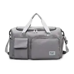 【グレー】ボストンバッグ 大容量 4way シューズポケット 旅行 ジム 合宿