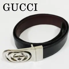 グッチ ベルト インターロッキングG レザー シルバー ブラック GUCCI