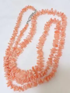 美品 桃色珊瑚　枝珊瑚　ロング　ネックレス　シルバー刻印あり　105