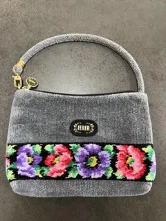 FEILERミニハンドバッグ　グレー　アネモネ花柄刺繍