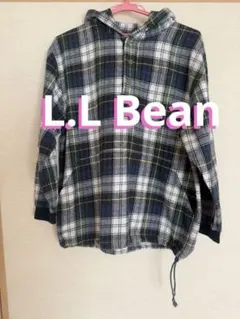 L.L.Bean フード付きネルシャツ ネイビーチェック☆レア☆90s