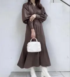 【ワンアフターアナザーナイスクラップ】 ロングシャツワンピース　ブラウン