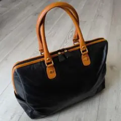 vintage レザー ボストンバッグ 型押しロゴ ブラック ブラウンのサムネイル