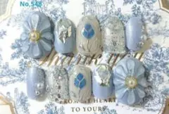 ネイルチップNo,548 チューリップネイル❁⃘ぷっくりお花 ブルー系(水色)